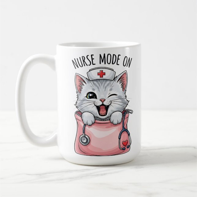 Cute Nurse Cat in Pocket Coffee Mug (Left)