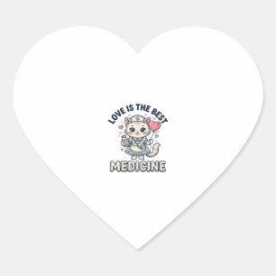 Cute Nurse Cat Love Is the Best Medicine Design_1 Heart Sticker