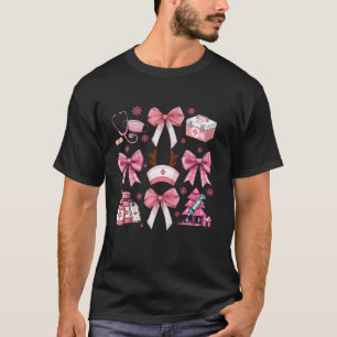 Cute Nurse Christmas Pink Coquette Bow Stethoscope T-Shirt