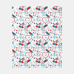 Cute Nurse   Doctor EKG Stethoscope Pattern Fleece Blanket