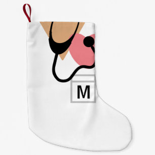 Cute Nurse Doctor Stethoscope Scrubs Monogram Small Christmas Stocking