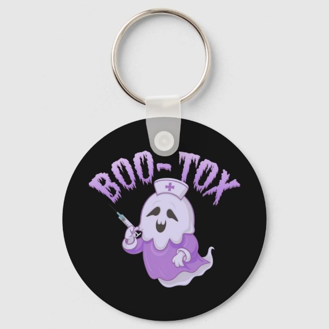 Cute Nurse Ghost with Botox Injection Funny Spooky Keychain (Front)