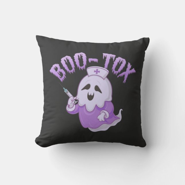 Cute Nurse Ghost with Botox Injection Funny Spooky Throw Pillow (Front)