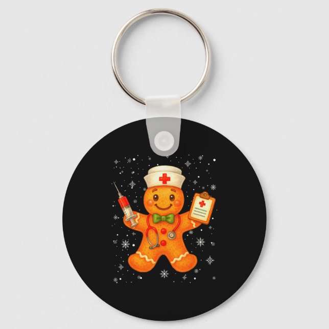 Cute Nurse Gingerbread Pjs Christmas Xmas Nurse Rn Keychain (Front)