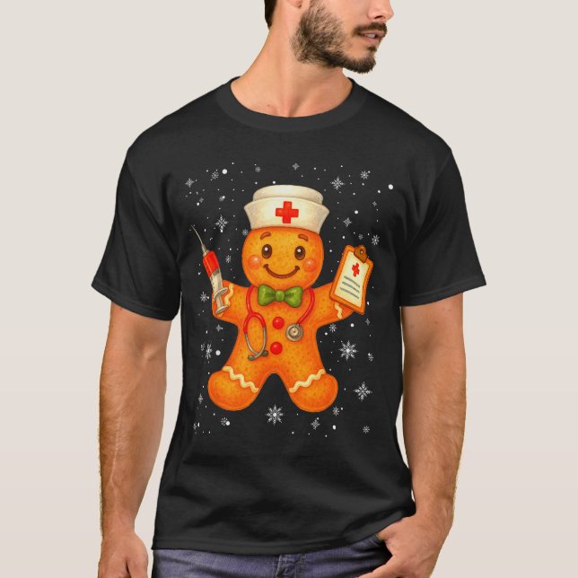 Cute Nurse Gingerbread Pjs Christmas Xmas Nurse Rn T-Shirt (Front)