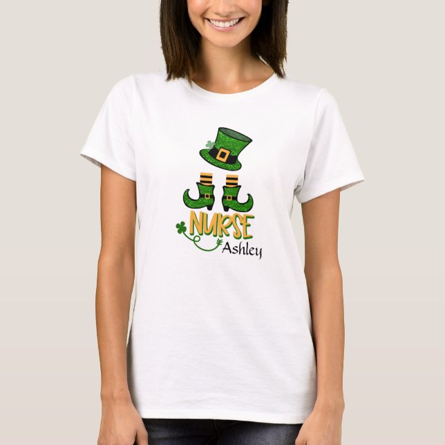 Cute Nurse Leprechaun Ajouter Nom T-shirt femme (Devant)
