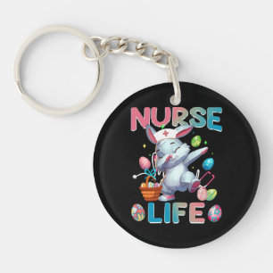 Cute Nurse Life Dabbing Easter Bunny Keychain