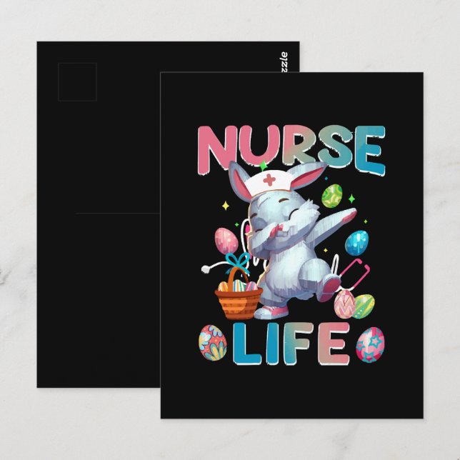 Cute Nurse Life Dabbing Easter Bunny Postcard (Front/Back)
