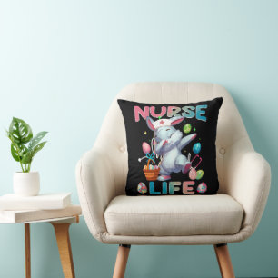 Cute Nurse Life Dabbing Easter Bunny Throw Pillow