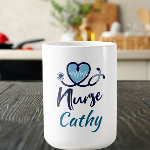 Cute Nurse Life Line Blue Heart Personalize Coffee Mug