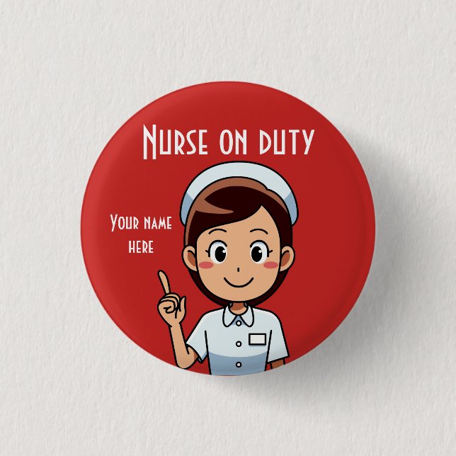 Cute Nurse On Duty Red 1 Inch Round Button (Front)