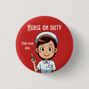 Cute Nurse On Duty Red 1 Inch Round Button
