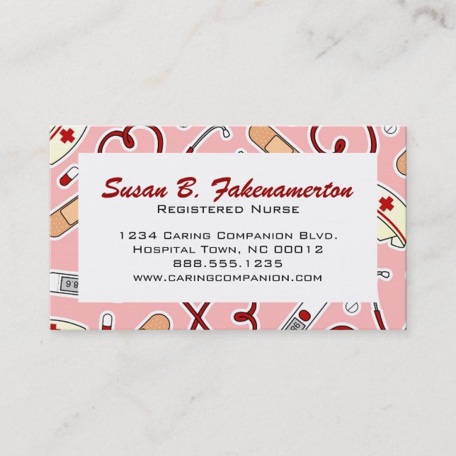 Cute Nurse or Caregiver Pink Business Card (Front)