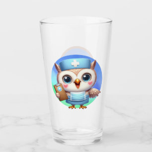 Cute Nurse owl add monogram Glass