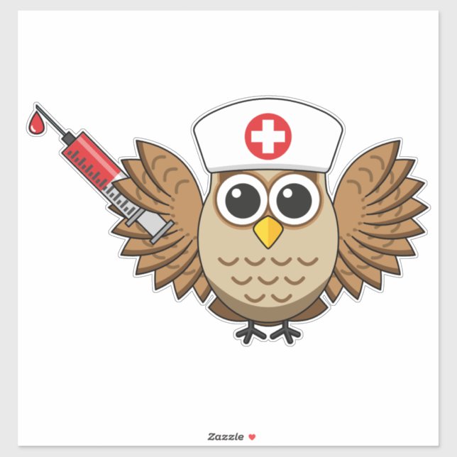 Cute Nurse Owl with Syringe Cartoon (Sheet)
