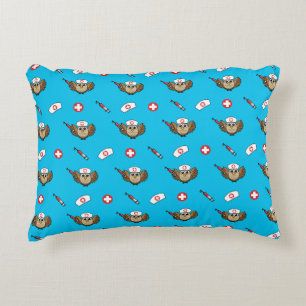 Cute Nurse Owl with Syringe Cartoon Accent Pillow
