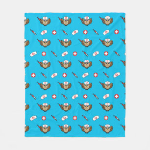 Cute Nurse Owl with Syringe Cartoon Fleece Blanket