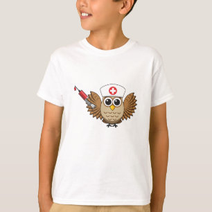 Cute Nurse Owl with Syringe Cartoon T-Shirt