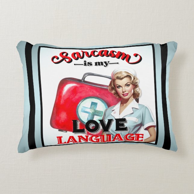 Cute Nurse Pinup_ Love Language Accent Pillow (Front)