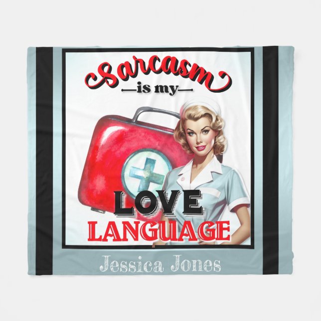 Cute Nurse Pinup_ Love Language Fleece Blanket (Front (Horizontal))