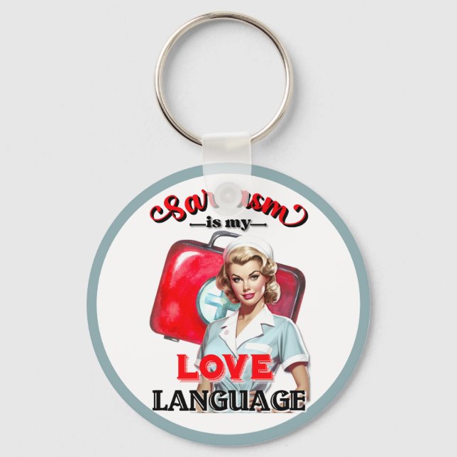 Cute Nurse Pinup_ Love Language Keychain (Front)