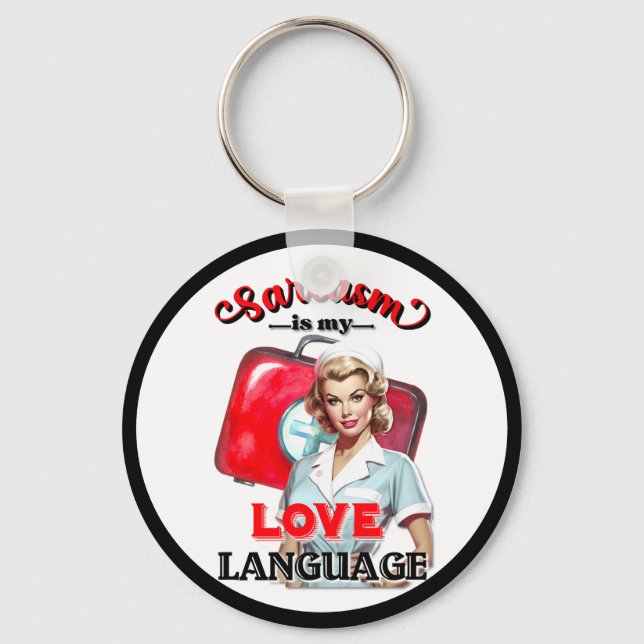 Cute Nurse Pinup_ Love Language Keychain (Front)