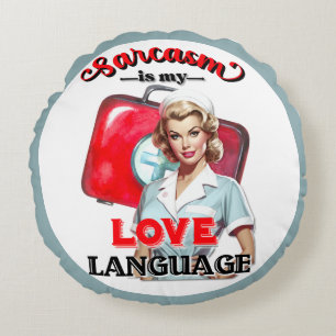 Cute Nurse Pinup_ Love Language Round Pillow