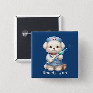 Cute Nurse puppy add name  2 Inch Square Button