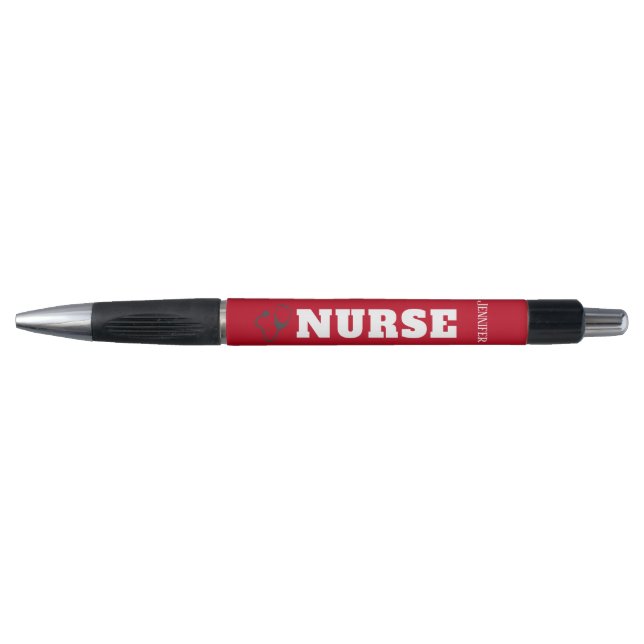 Cute Nurse Red Stethoscope Personalized Black Ink Pen (Front)