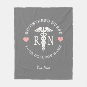 Cute Nurse RN Pink Hearts Personalized Fleece Blanket