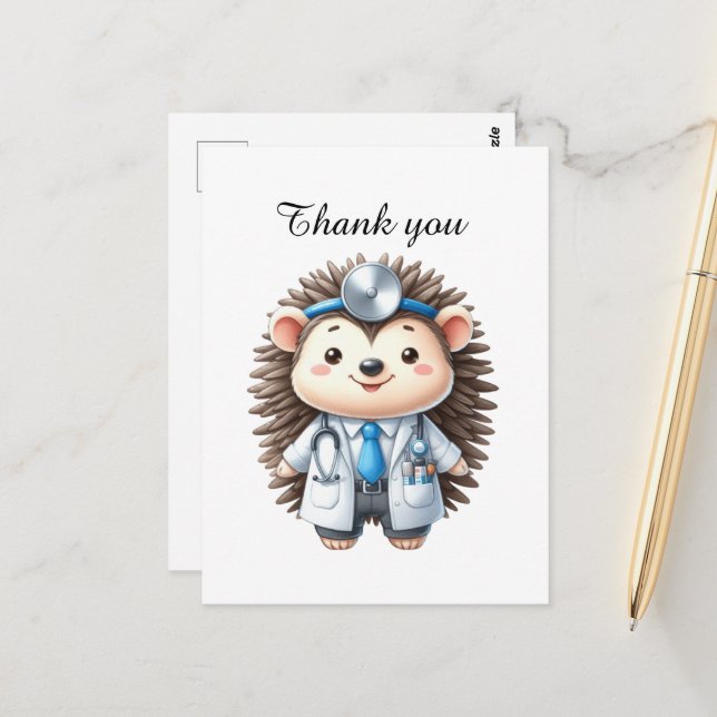 Cute Nurse thank you hedgehog Postcard (Front/Back In Situ)