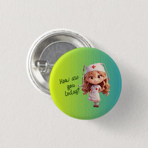 Cute Nurse with English Greeting Button Badge