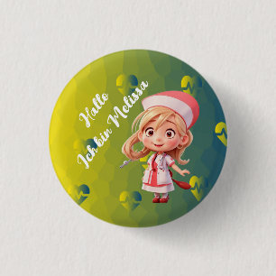 Cute Nurse with Japanese Greeting Badge Button