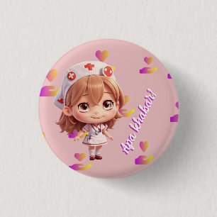 Cute Nurse with Malay Greeting Badge Button