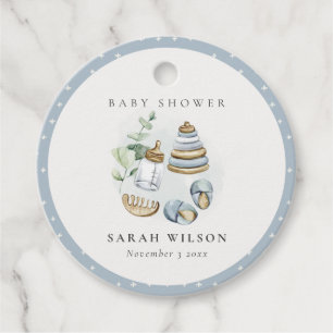 Cute Nursery Essential Leafy Blue Boy Baby Shower Favour Tags