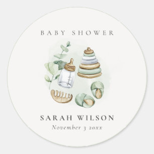 Cute Nursery Essential Leafy Green Baby Shower Classic Round Sticker