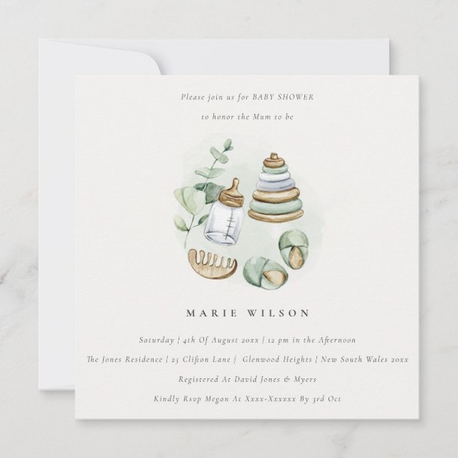 Cute Nursery Essential Leafy Green Baby Shower Invitation (Front)