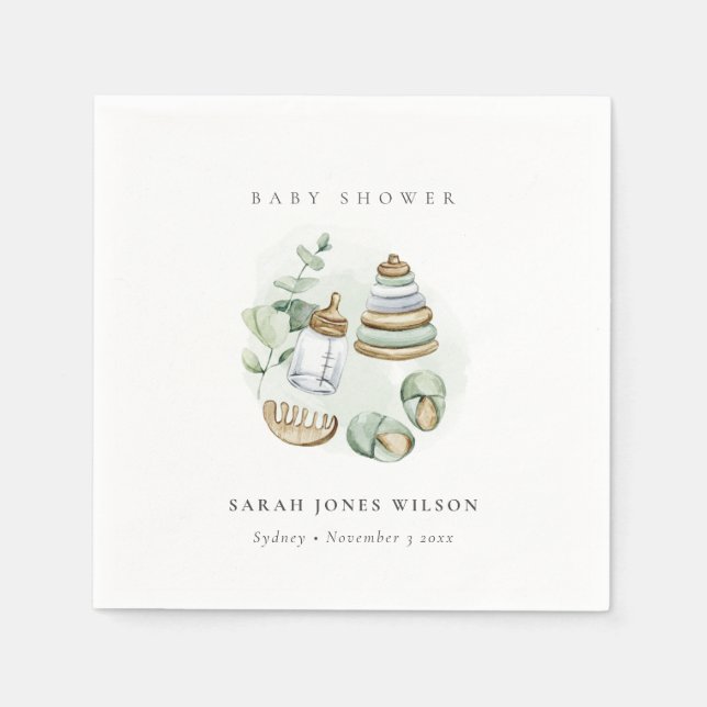 Cute Nursery Essential Leafy Green Baby Shower Napkin (Front)