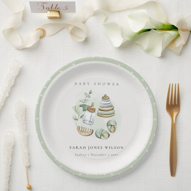 Cute Nursery Essential Leafy Green Baby Shower Paper Plate (Wedding)