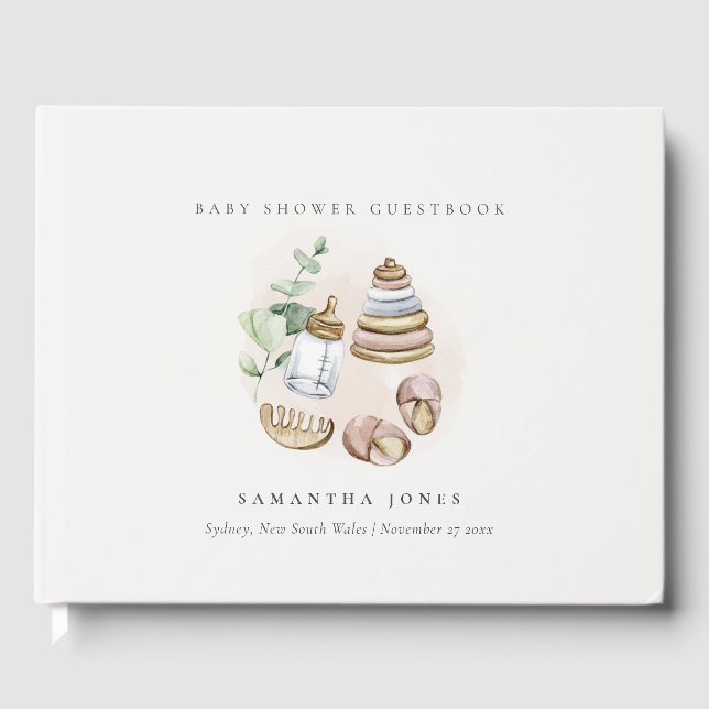 Cute Nursery Essential Leafy Pink Girl Baby Shower Guest Book (Front)