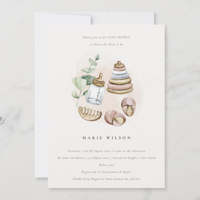 Cute Nursery Essential Pink Girl Leafy Baby Shower Invitation (Front)
