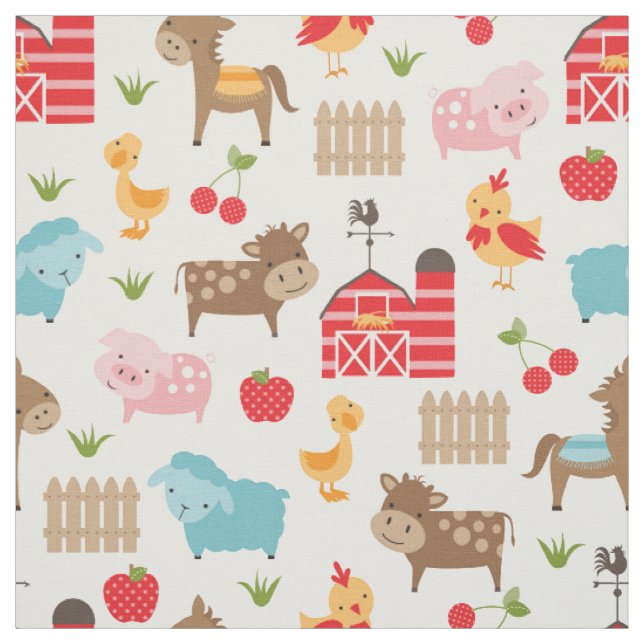 Cute Nursery Farm Animals Fabric (Swatch)