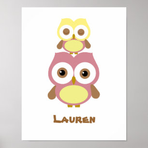 Cute nursery girl owl poster