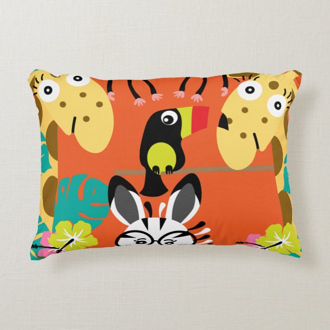 Cute nursery jungle animals decor accent pillow (Front)