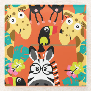 Cute nursery jungle animals decor glass coaster