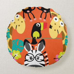 Cute nursery jungle animals decor   round pillow