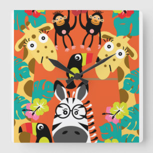 Cute nursery jungle animals decor   square wall clock