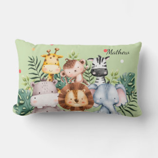 Cute nursery monogram l Safari greenery Lumbar Pillow