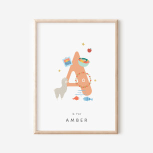 Cute Nursery Personalized Alphabet Letter A  Poster