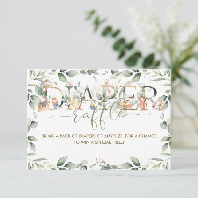 Cute Nursery Rhyme Greenery Diaper Raffle Card (Standing Front)